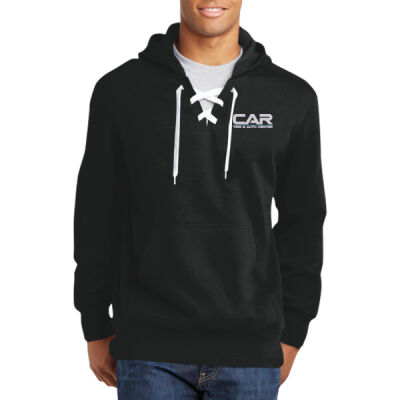 CAR - EMB - Lace Up Pullover Hooded Sweatshirt Thumbnail