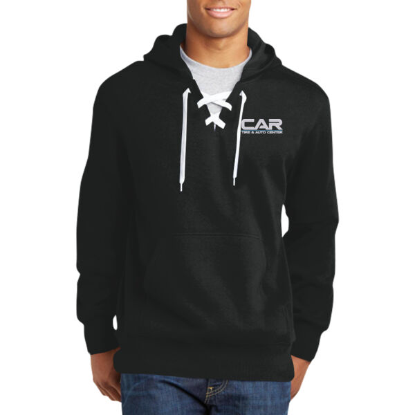 CAR - EMB - Lace Up Pullover Hooded Sweatshirt Thumbnail